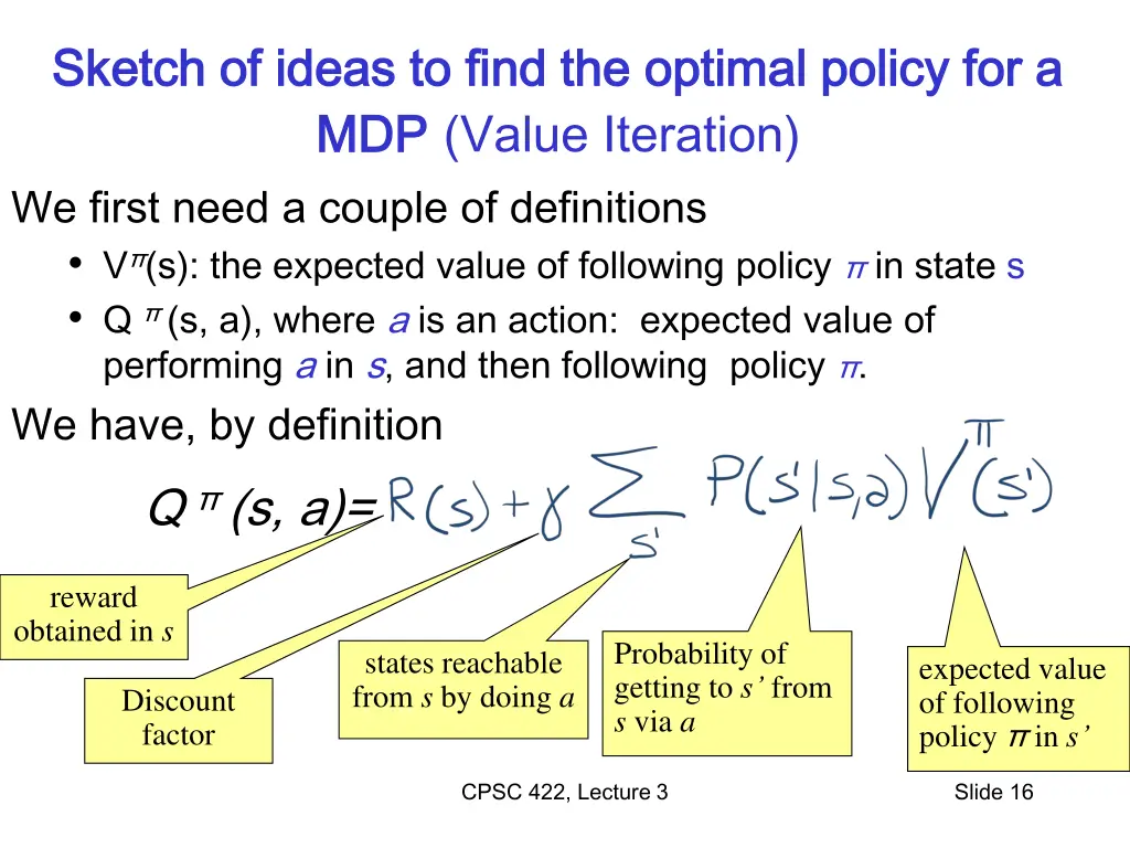 sketch of ideas to find the optimal policy
