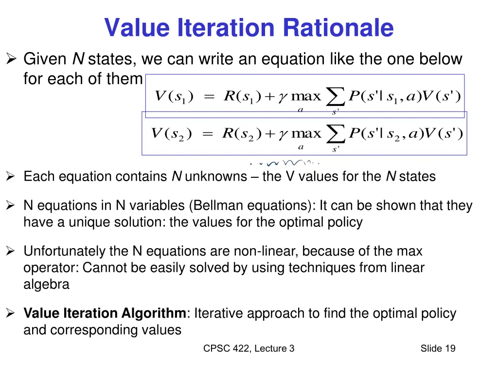 value iteration rationale given n states