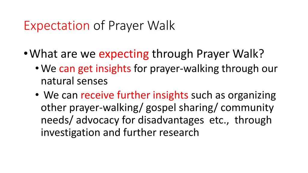 expectation of prayer walk
