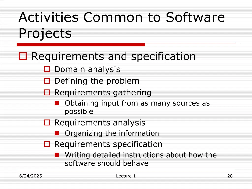 activities common to software projects