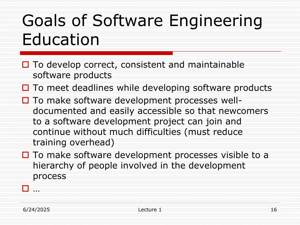 goals of software engineering education