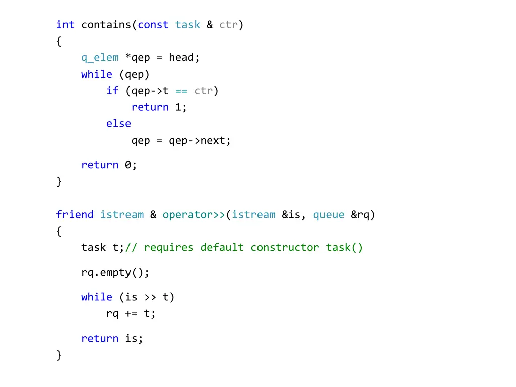 int contains const task ctr q elem qep head while