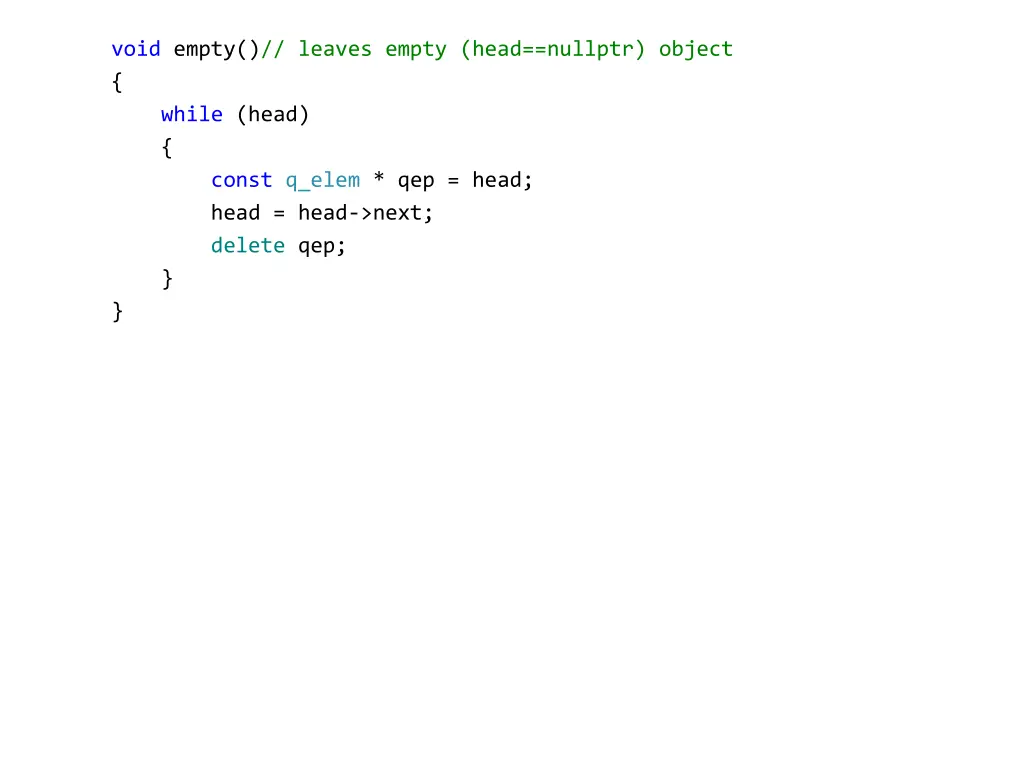 void empty leaves empty head nullptr object while
