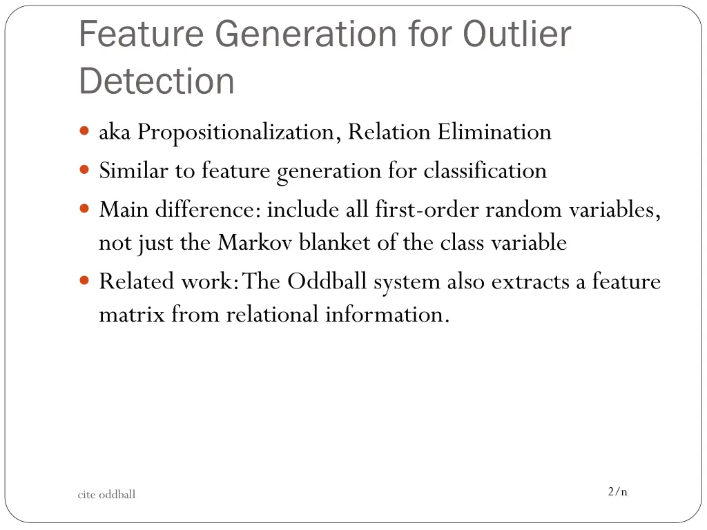 feature generation for outlier detection