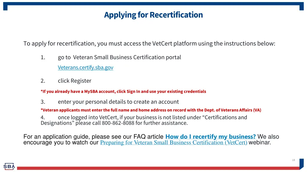 applying for recertification