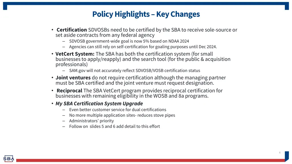 policy highlights key changes