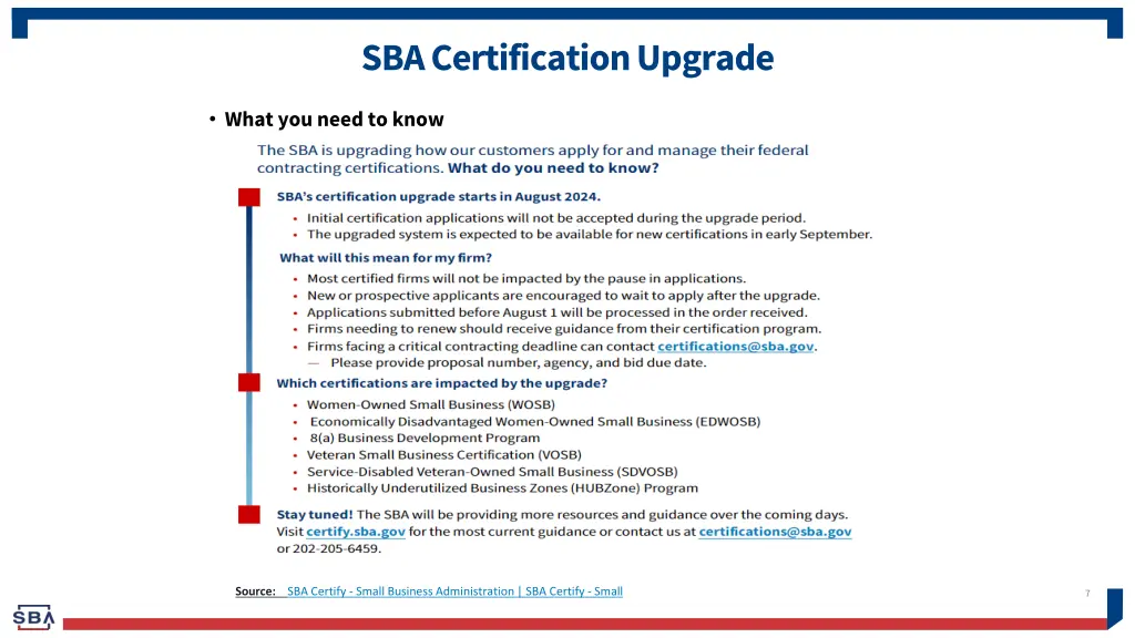 sba certification upgrade
