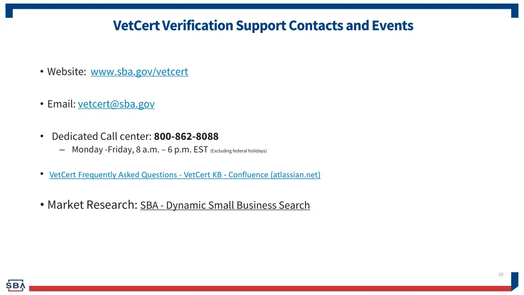 vetcert verification support contacts and events