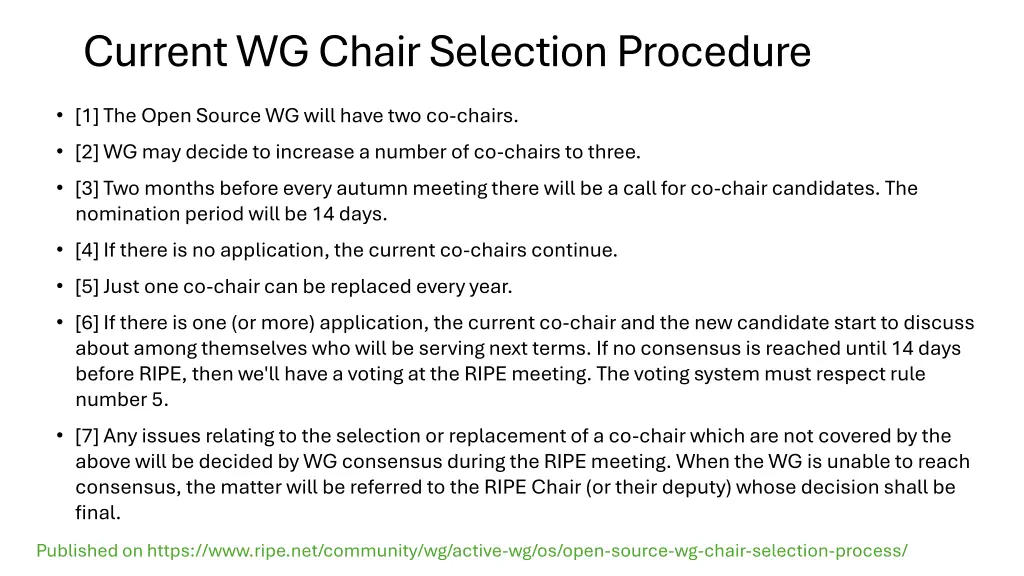 current wg chair selection procedure