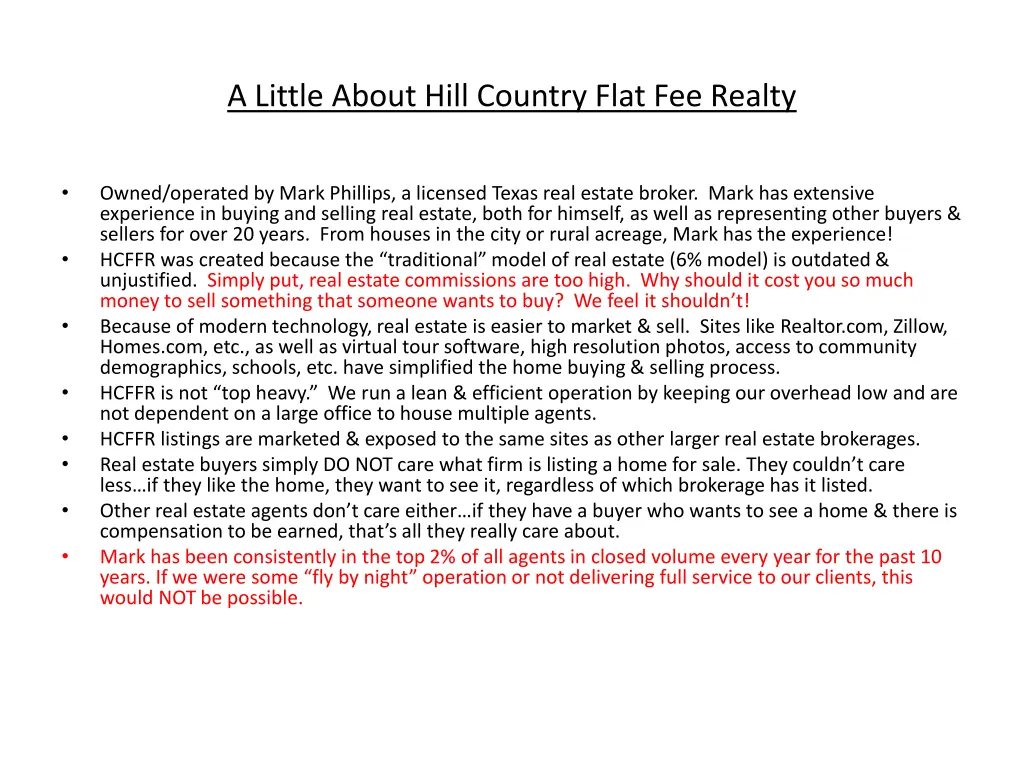 a little about hill country flat fee realty