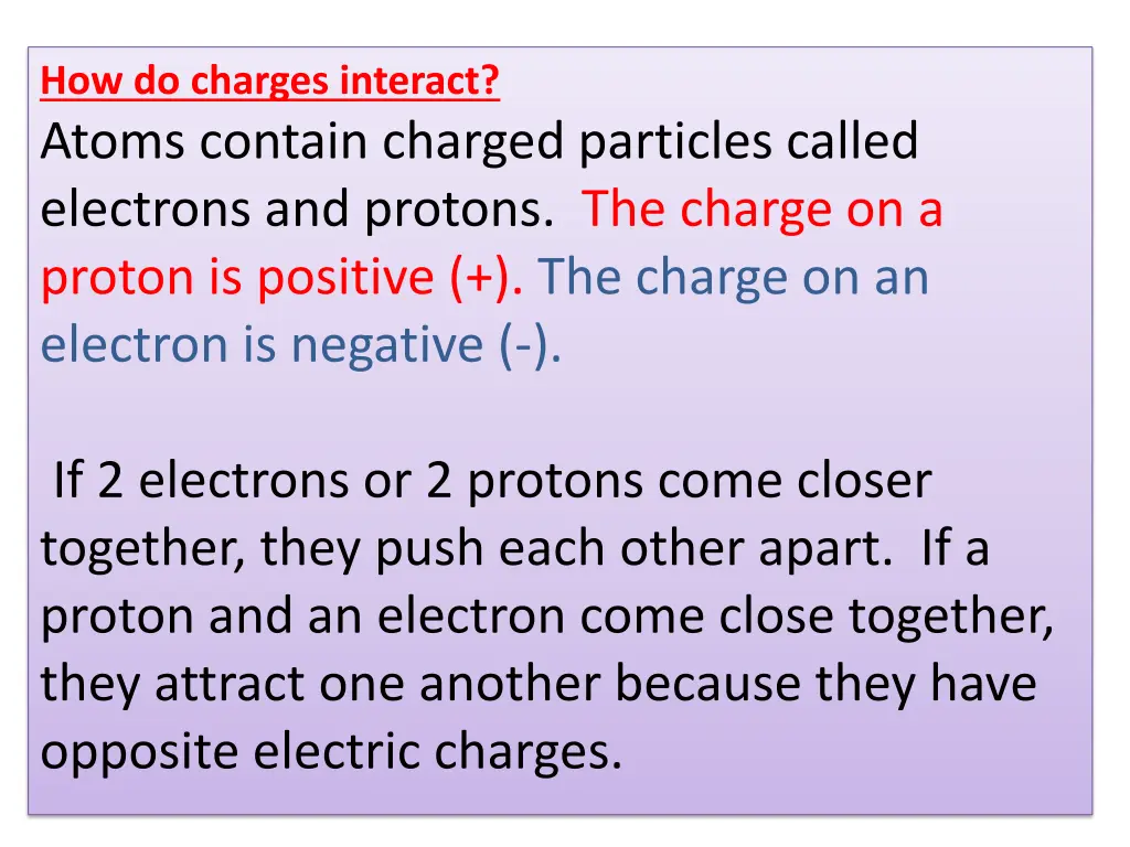 how do charges interact atoms contain charged