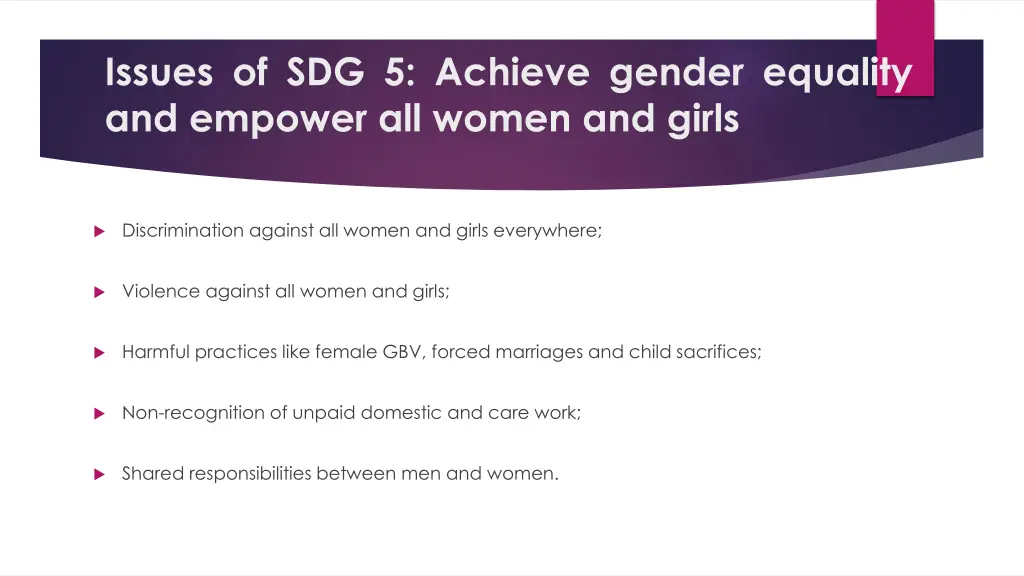 issues of sdg 5 achieve gender equality