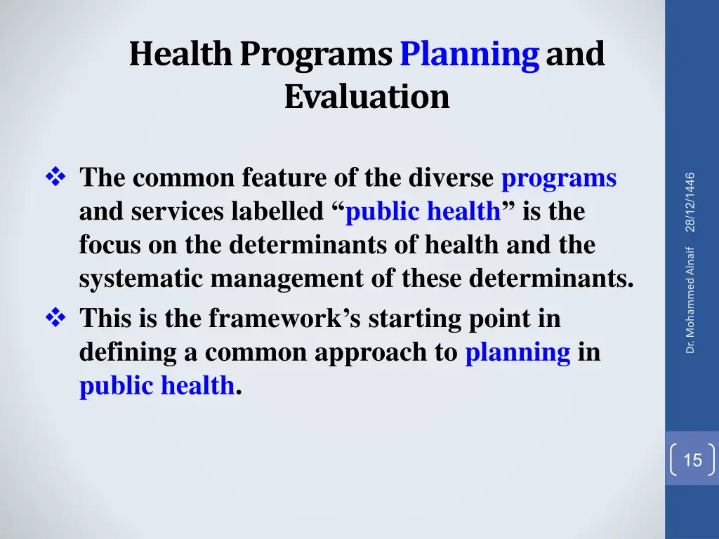 health programs planning and evaluation 13