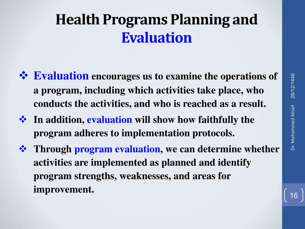 health programs planning and evaluation 14