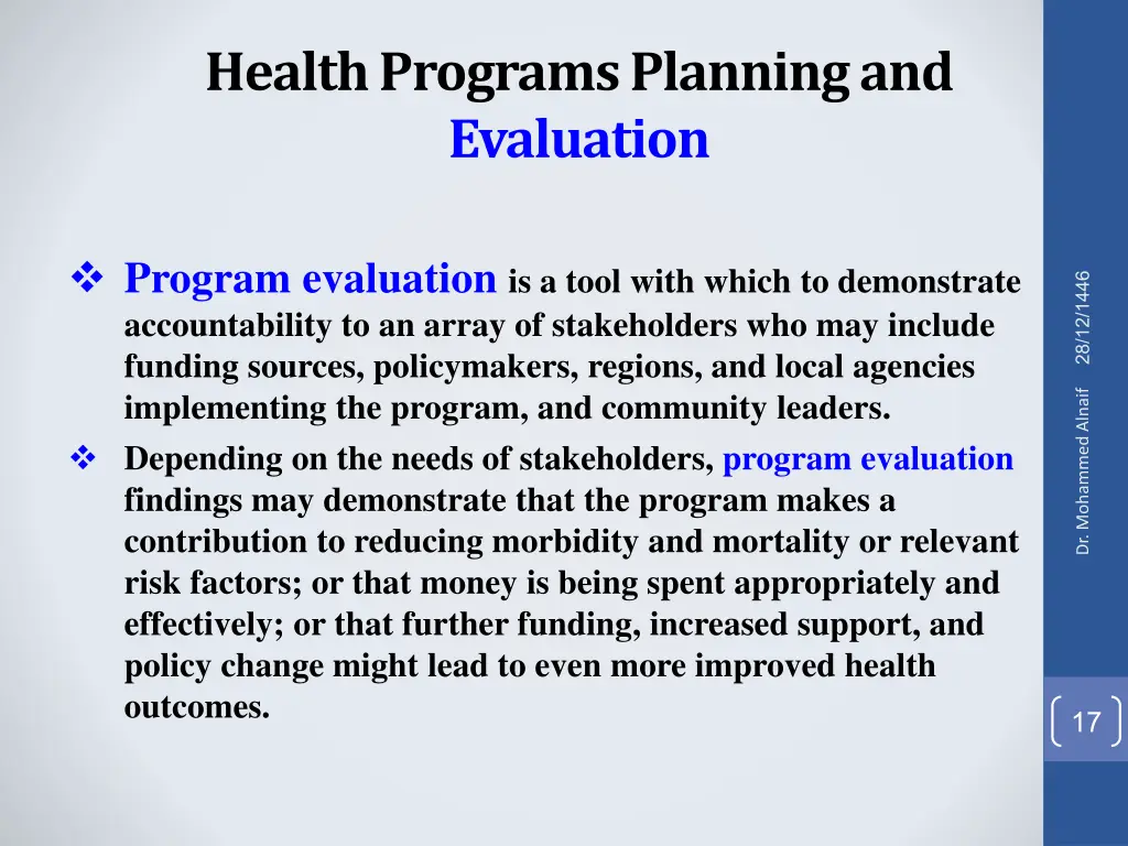 health programs planning and evaluation 15
