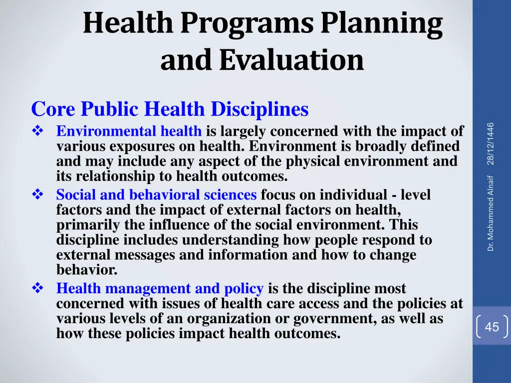 health programs planning and evaluation 35
