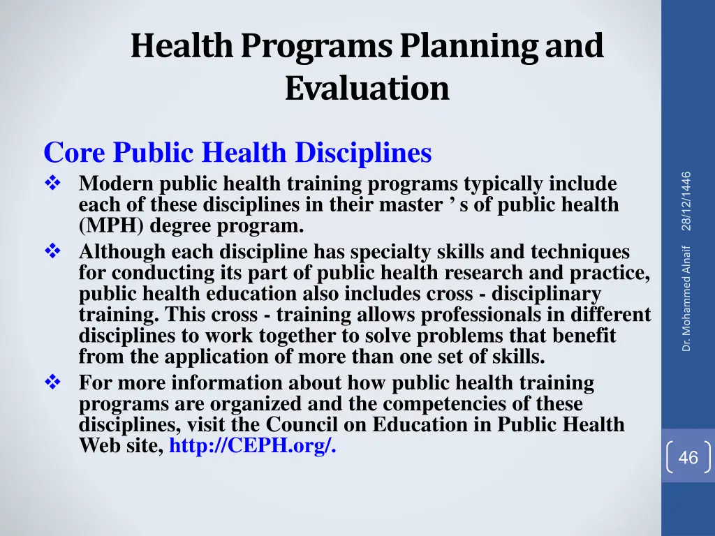 health programs planning and evaluation 36