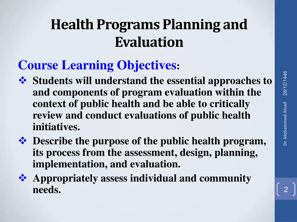 health programs planning and evaluation