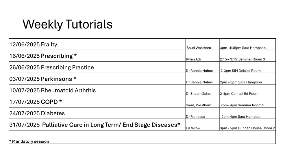 weekly tutorials