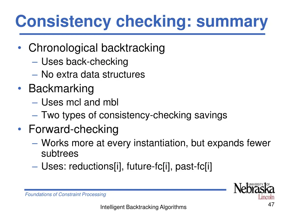 consistency checking summary