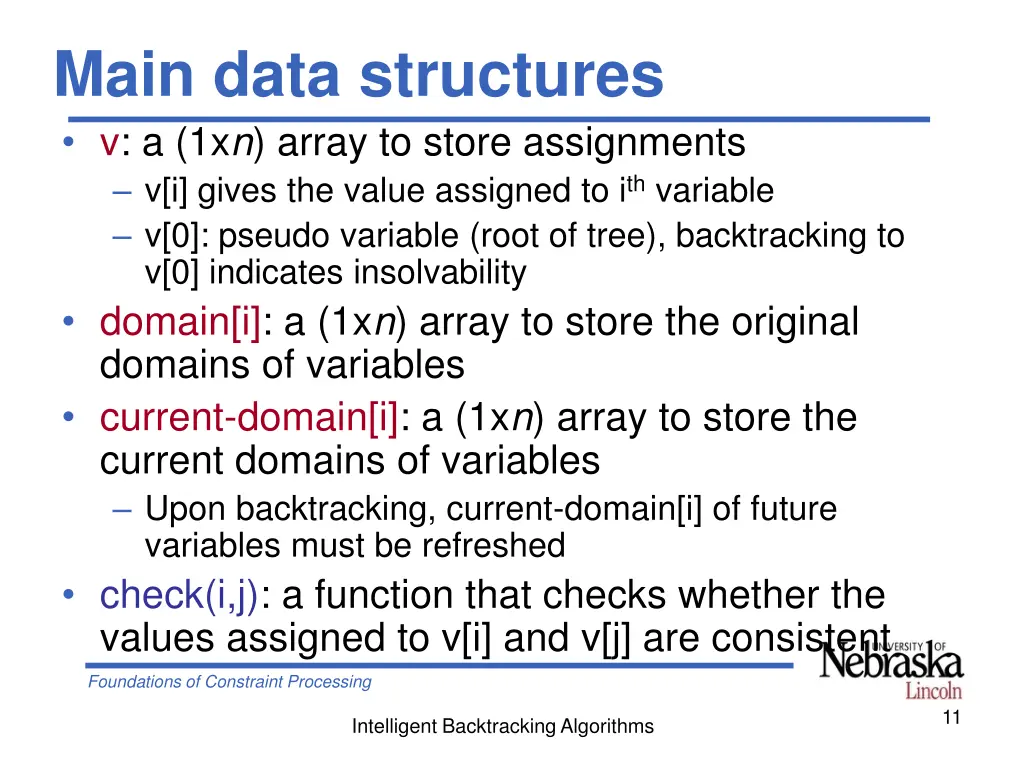 main data structures v a 1x n array to store