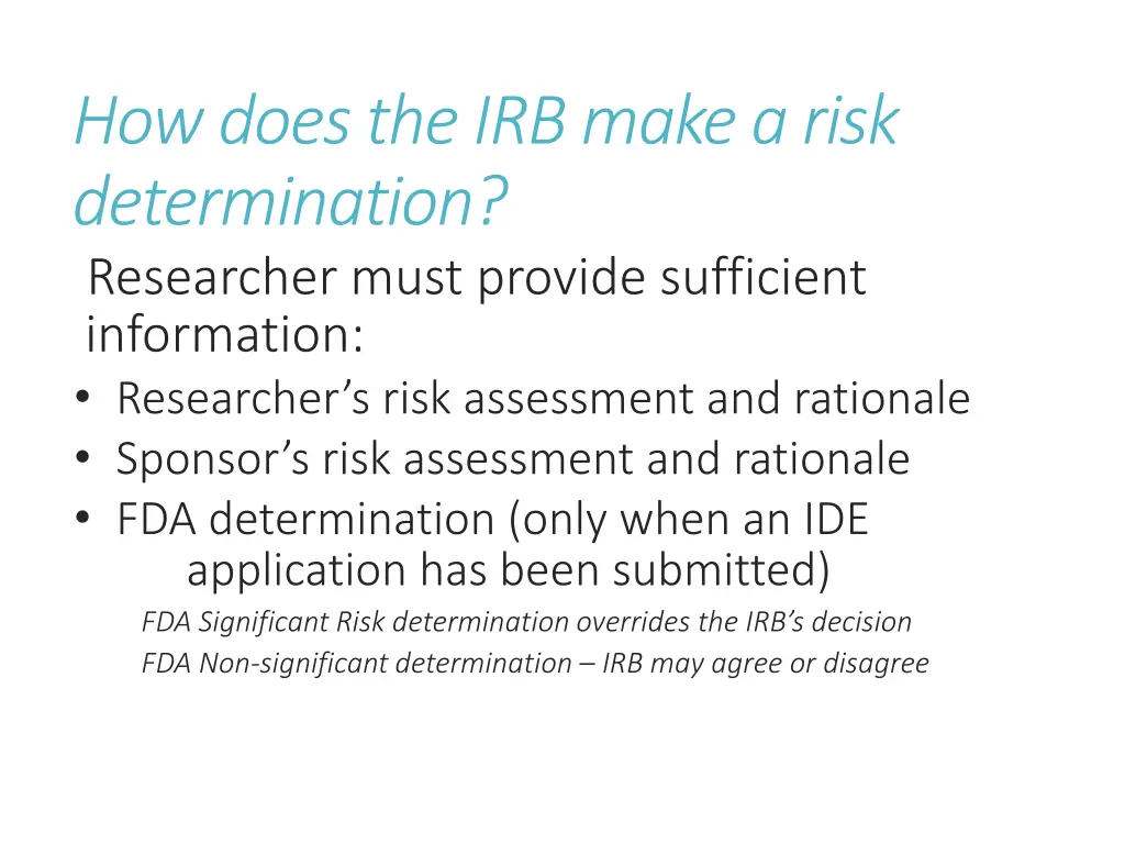 how does the irb make a risk determination