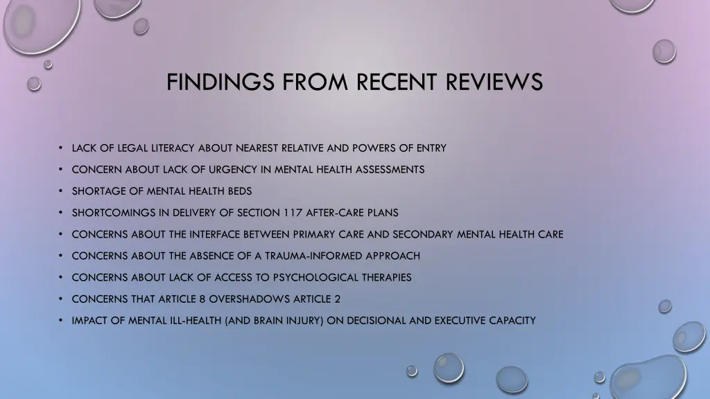 findings from recent reviews