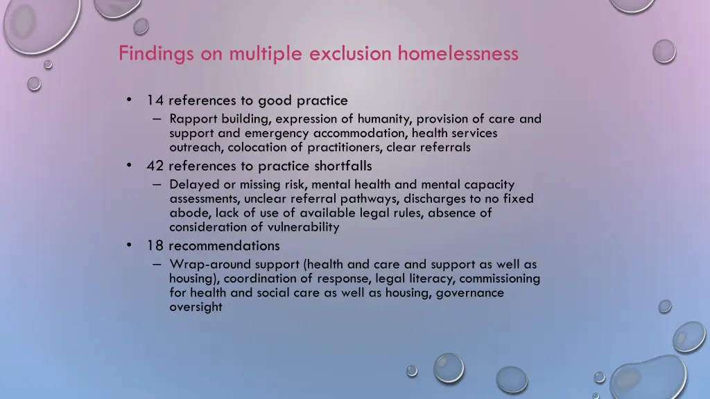 findings on multiple exclusion homelessness