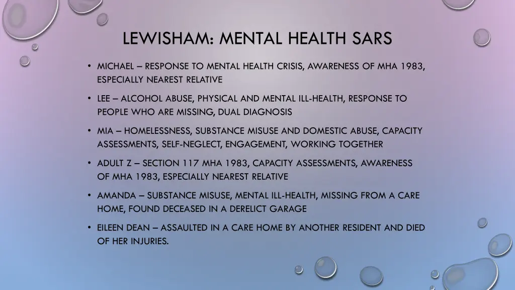 lewisham mental health sars