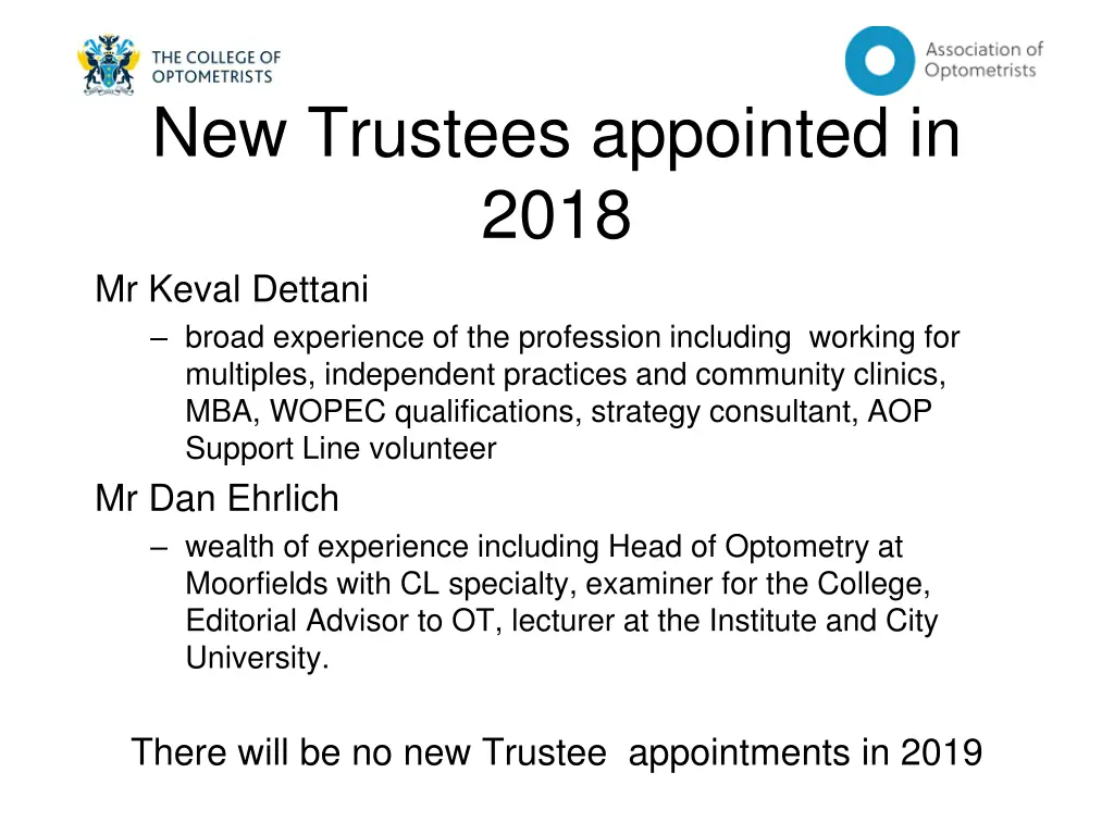 new trustees appointed in 2018 mr keval dettani