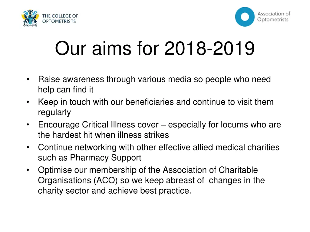our aims for 2018 2019