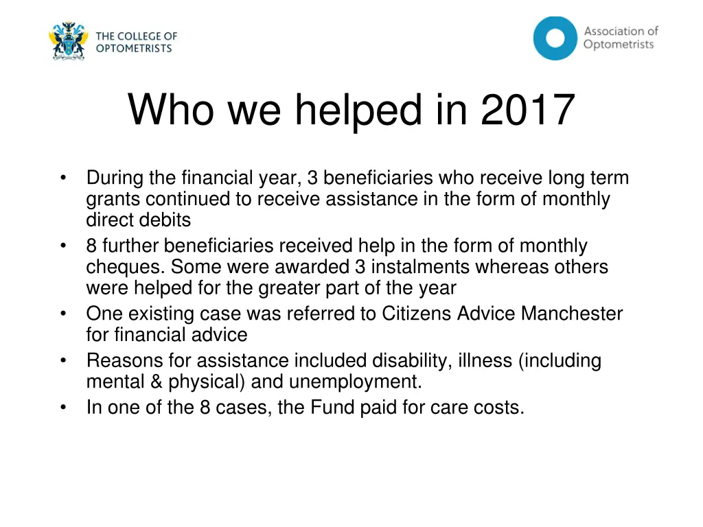who we helped in 2017