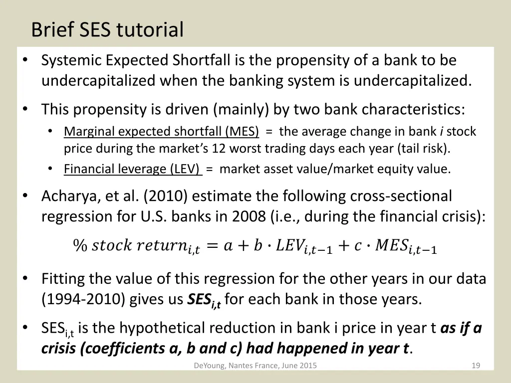 brief ses tutorial systemic expected shortfall