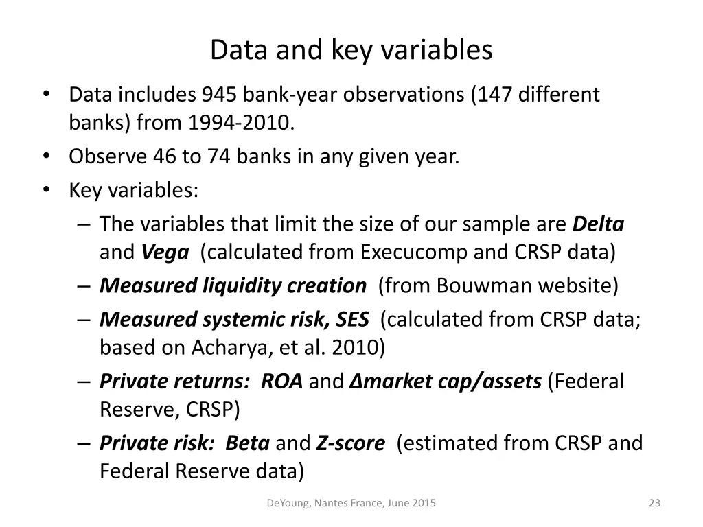 data and key variables