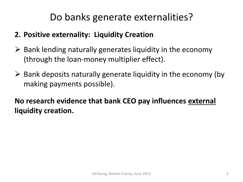 do banks generate externalities 1