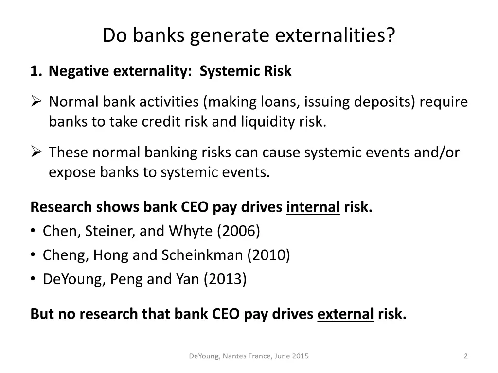 do banks generate externalities
