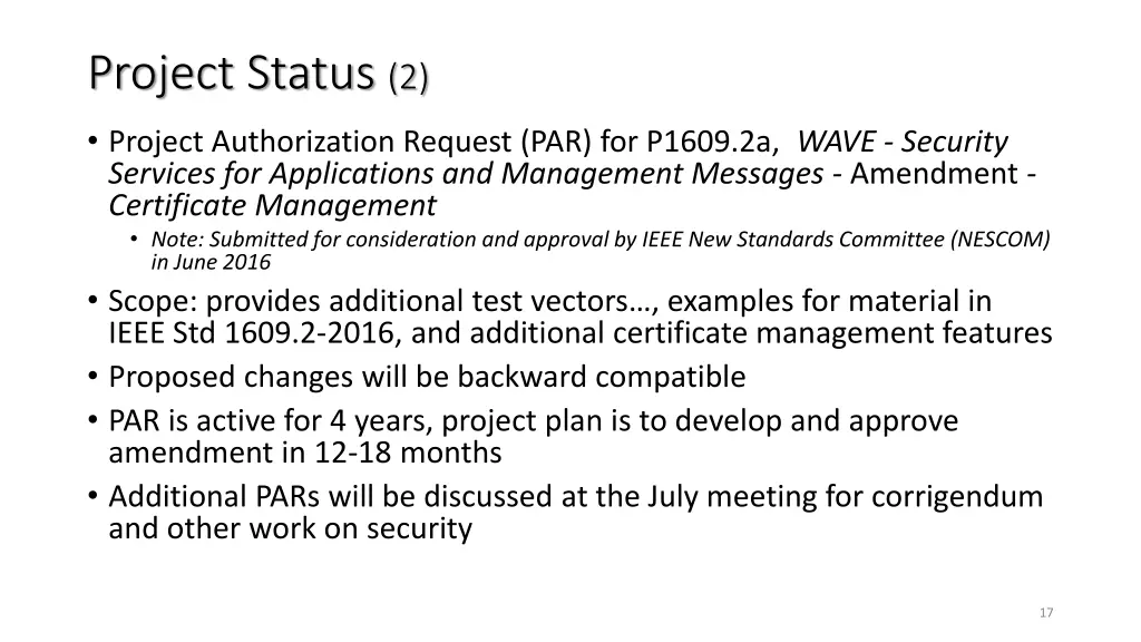 project status 2