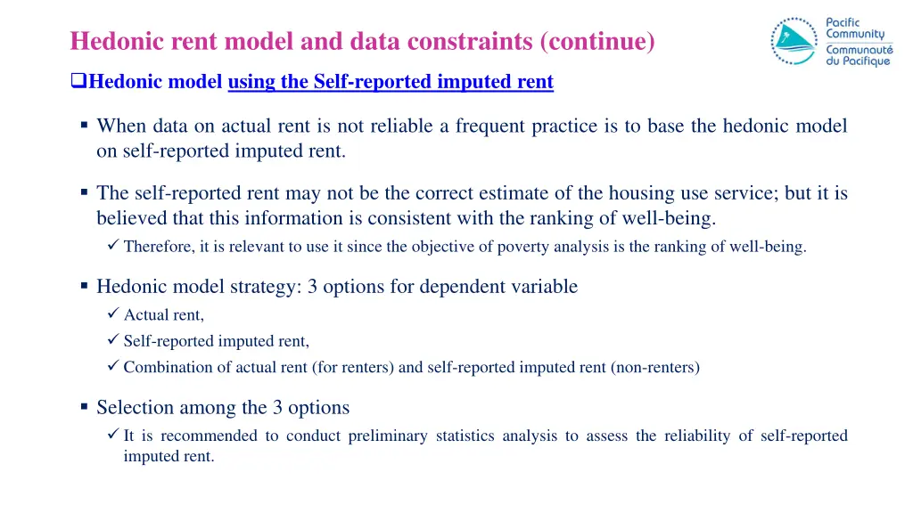 hedonic rent model and data constraints continue