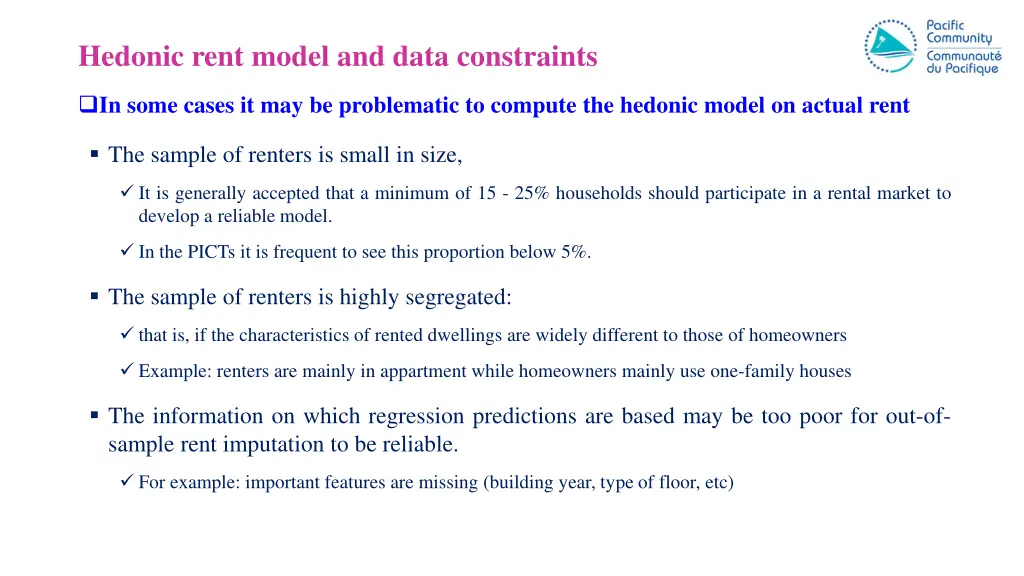 hedonic rent model and data constraints