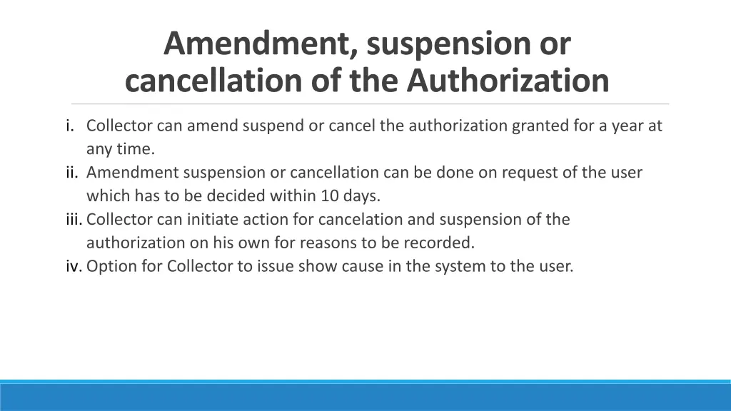 amendment suspension or cancellation