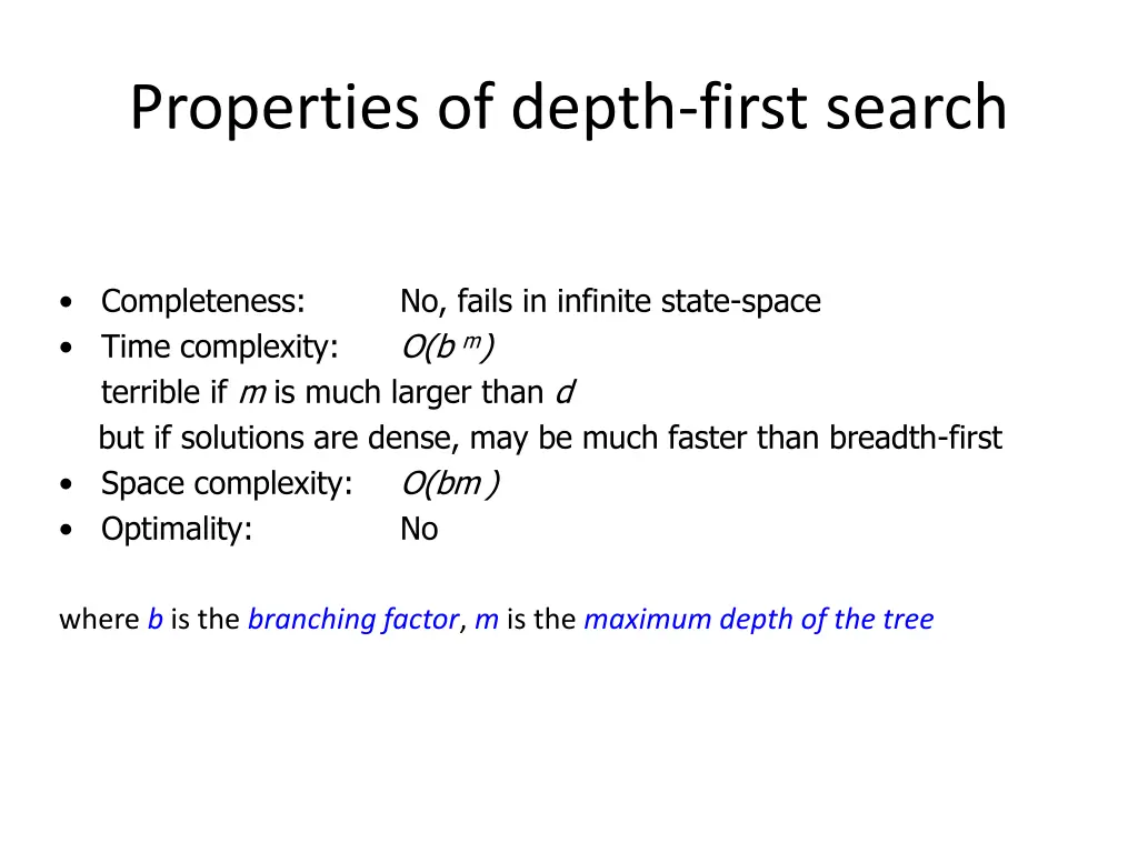 properties of depth first search