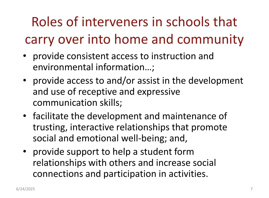 roles of interveners in schools that carry over