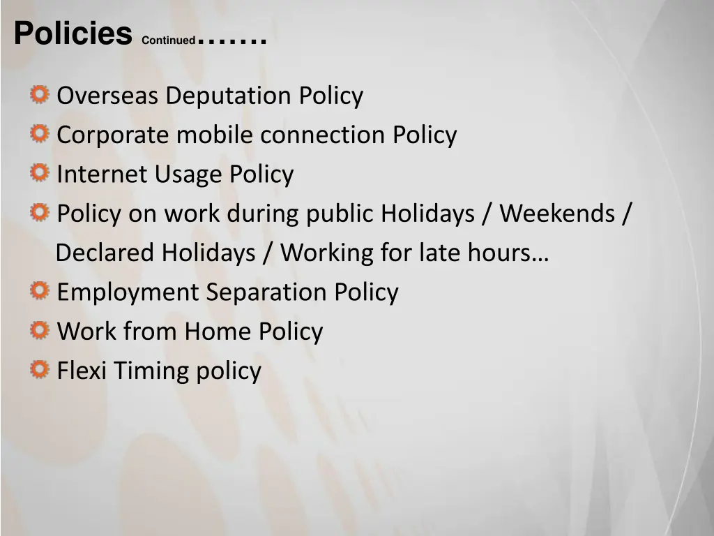 policies continued