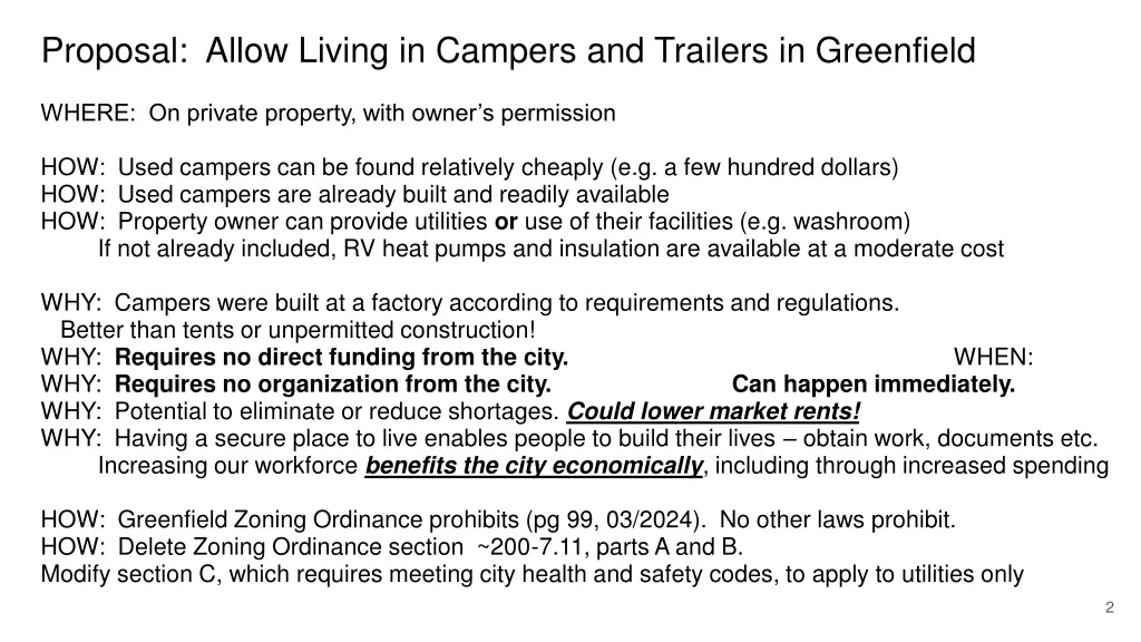proposal allow living in campers and trailers 1