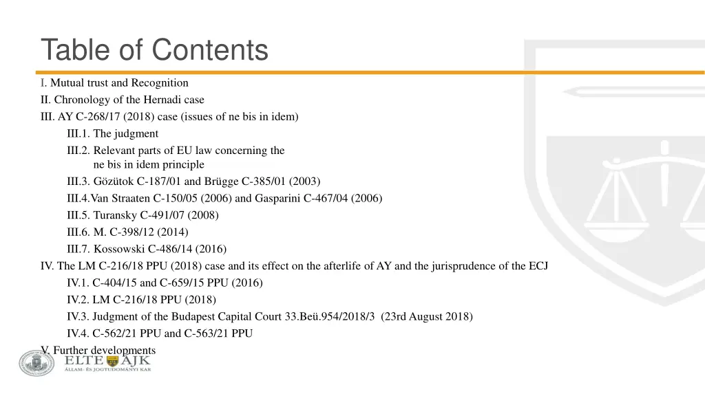 table of contents