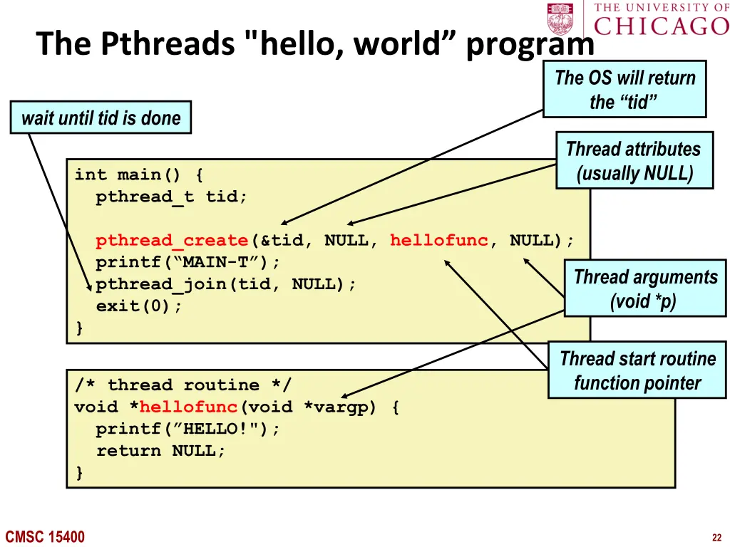 the pthreads hello world program