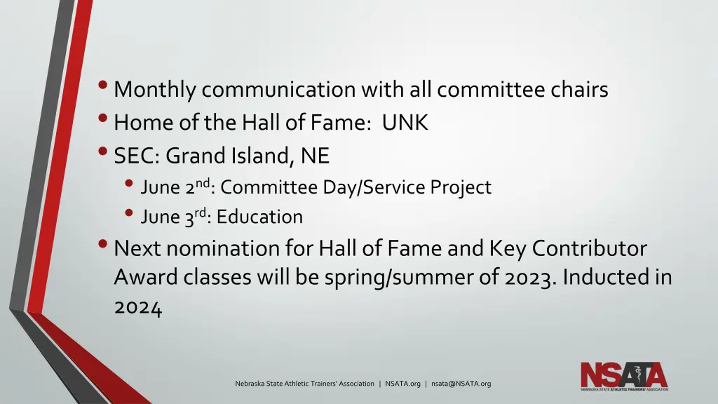monthly communication with all committee chairs