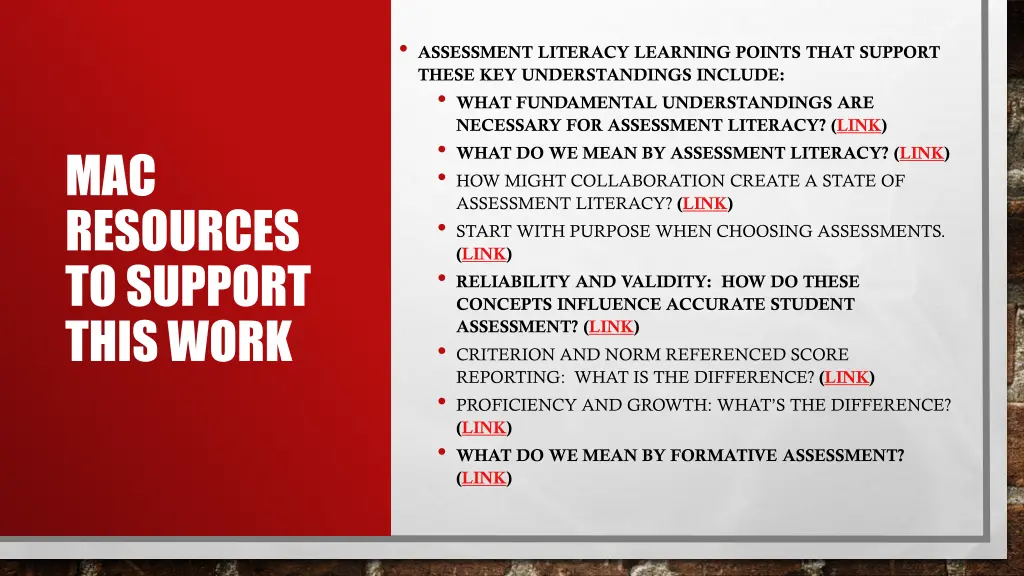 assessment literacy learning points that support
