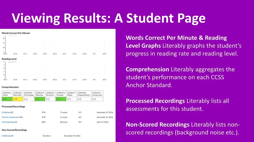 viewing results a student page