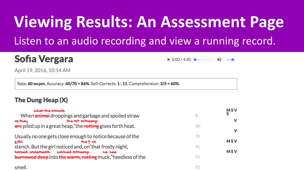 viewing results an assessment page listen